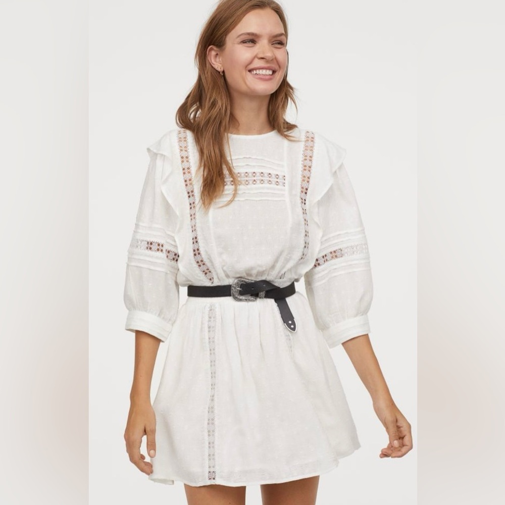 H&M White Jacquard-weave Dress 🤍